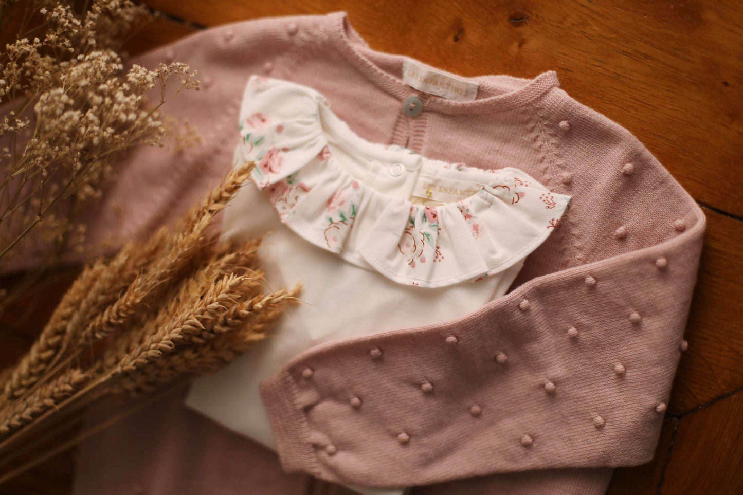 Cardigan pois vieux rose Les Enfantines