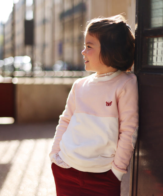 Sweat bicolore rose et blanc Les Enfantines