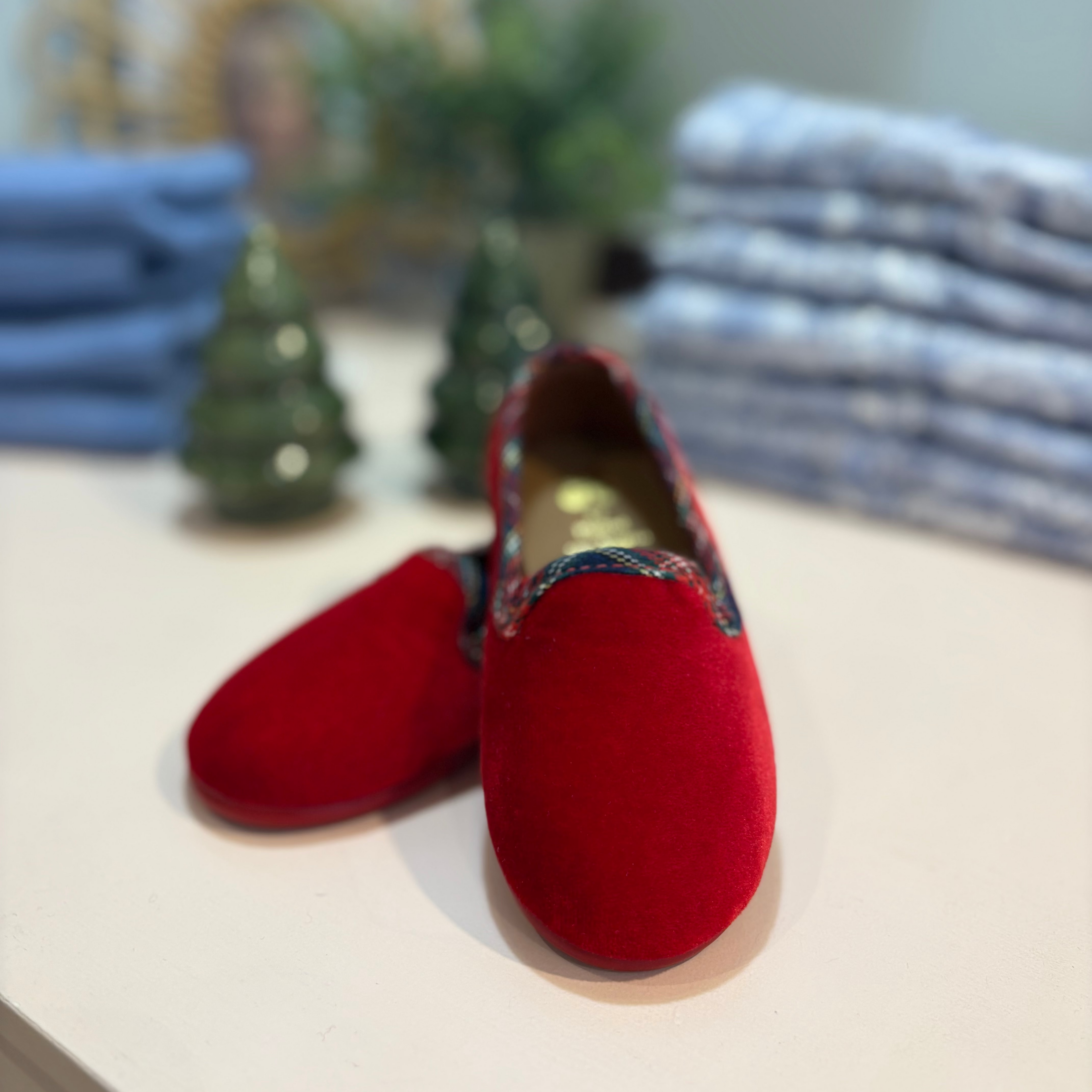 Chaussons velours rouge