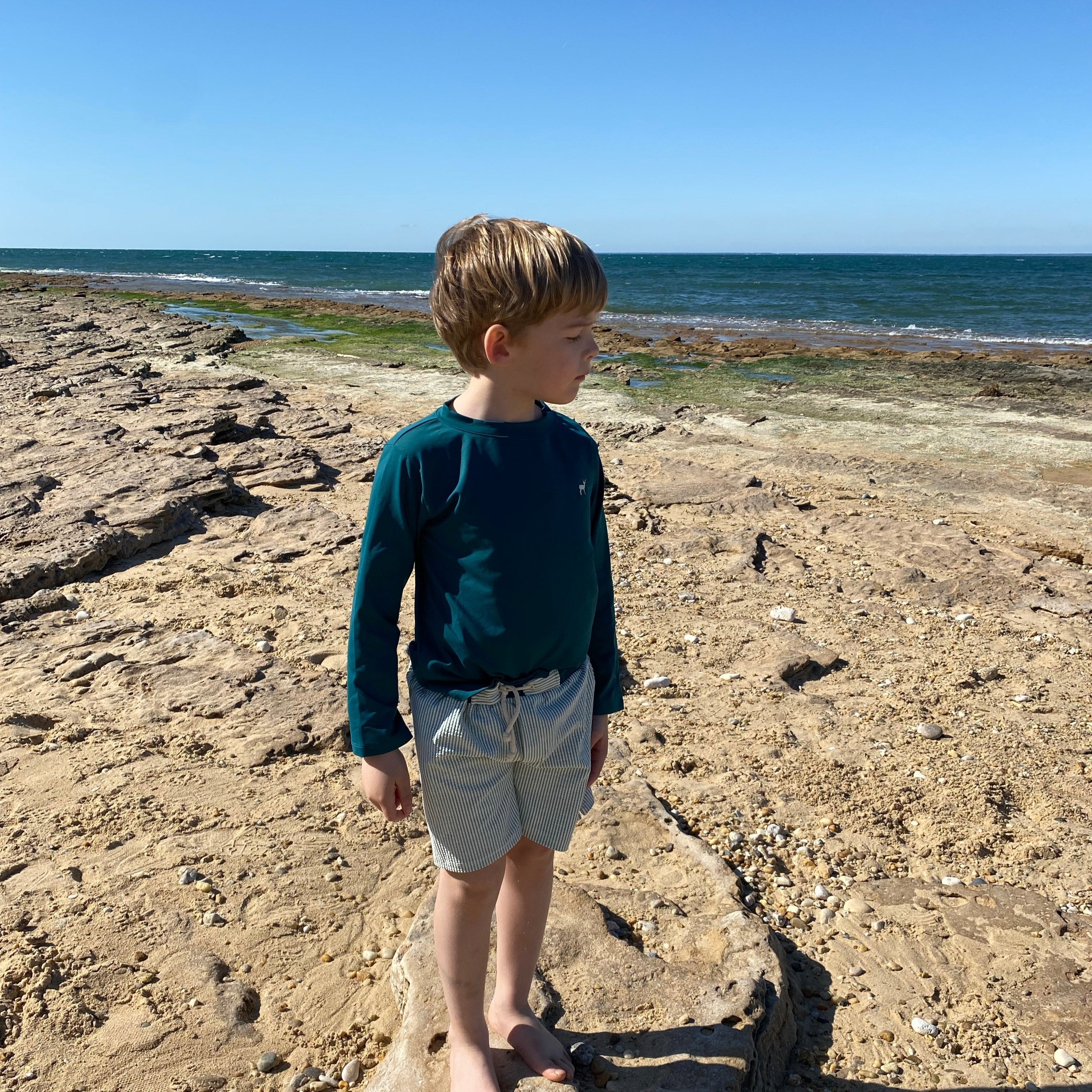 Maillot de bain crabe rayures quartz Les Enfantines