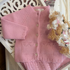 Cardigan laine losange rose poudre