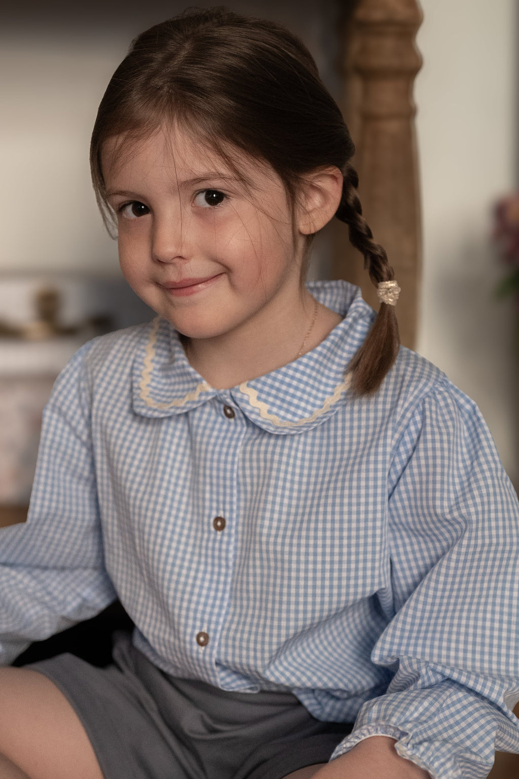 Blouse Papillon Vichy bleu Les Enfantines