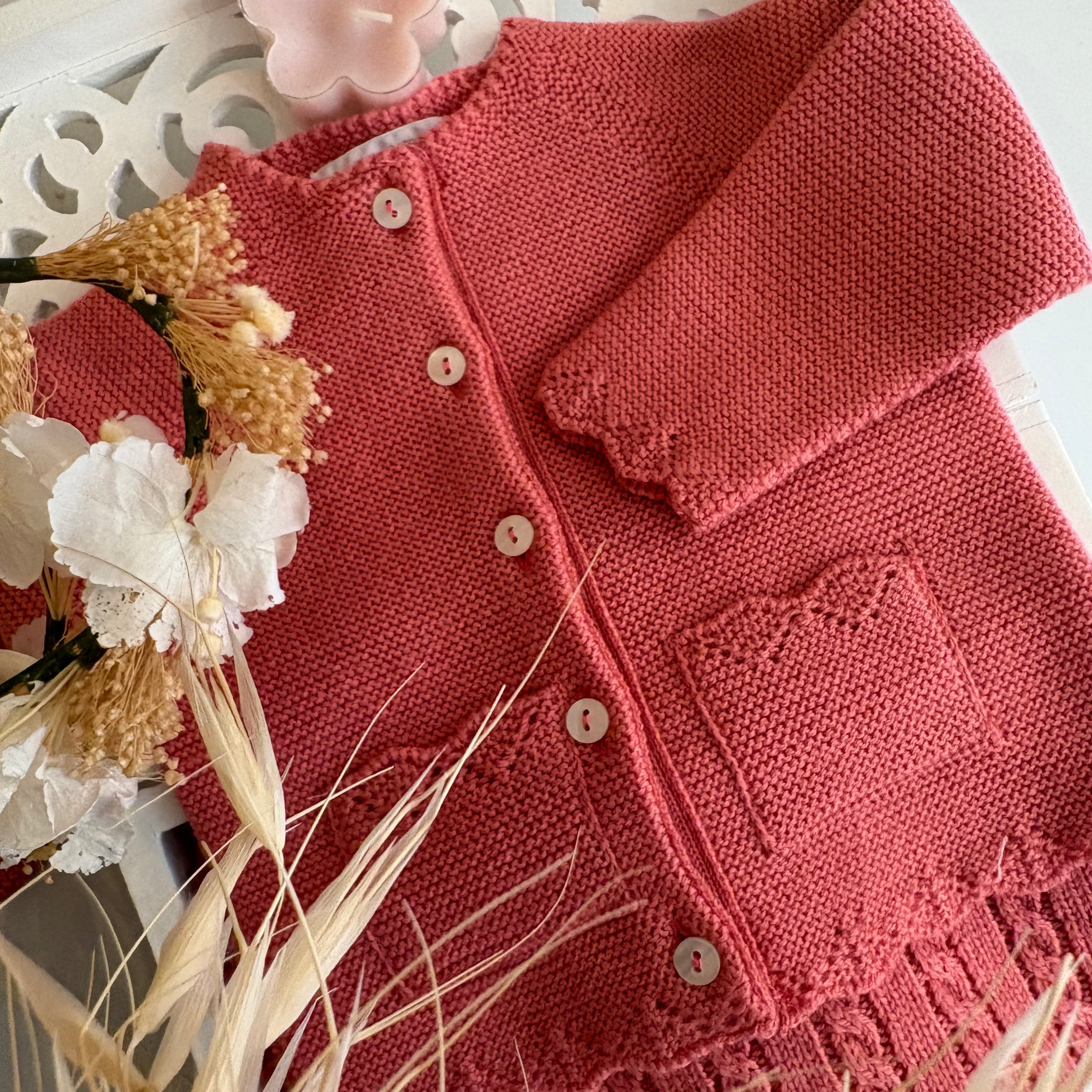 Cardigan laine losange rose magnolia