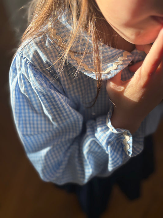 Blouse Papillon Vichy bleu Les Enfantines