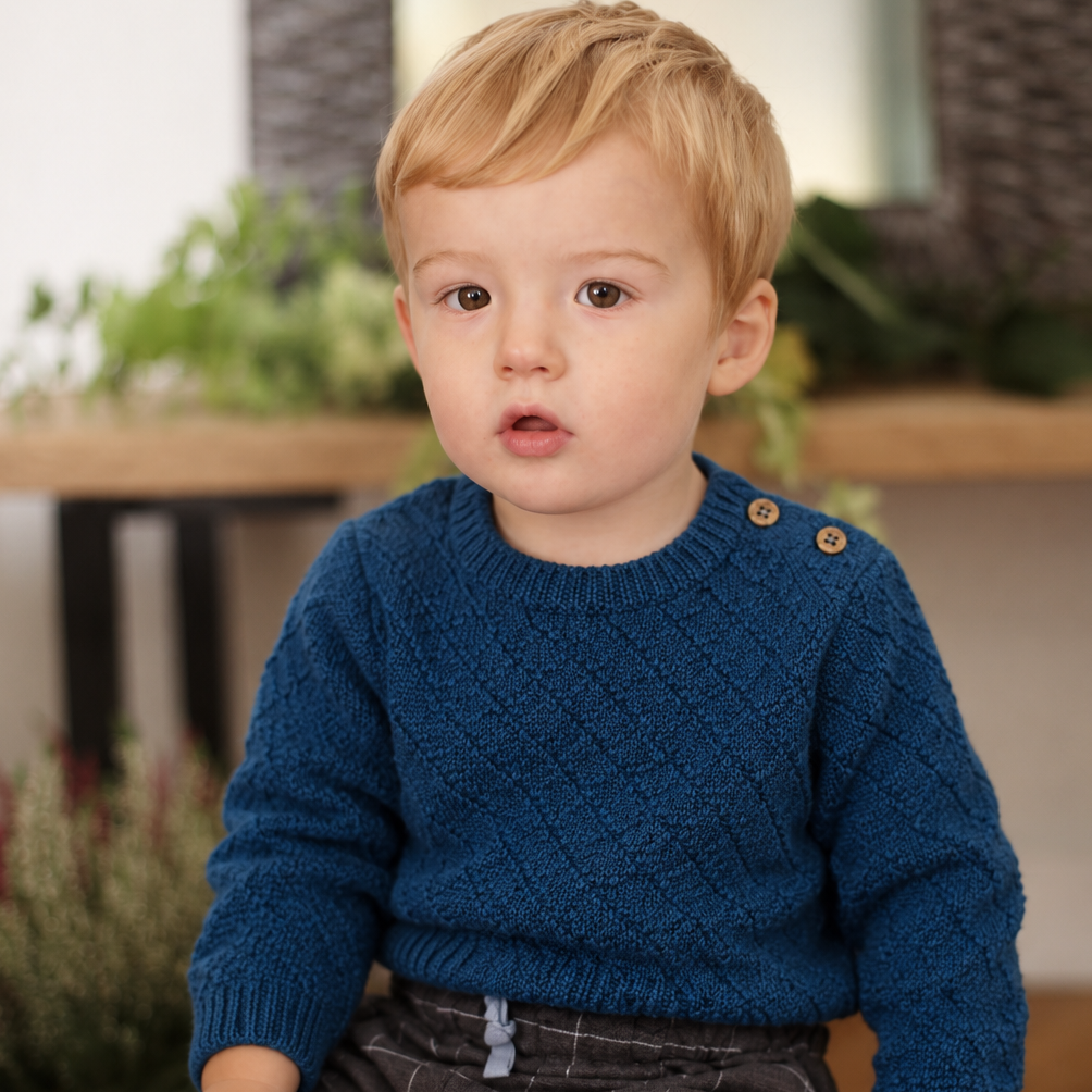 Pull losange laine bleu profond