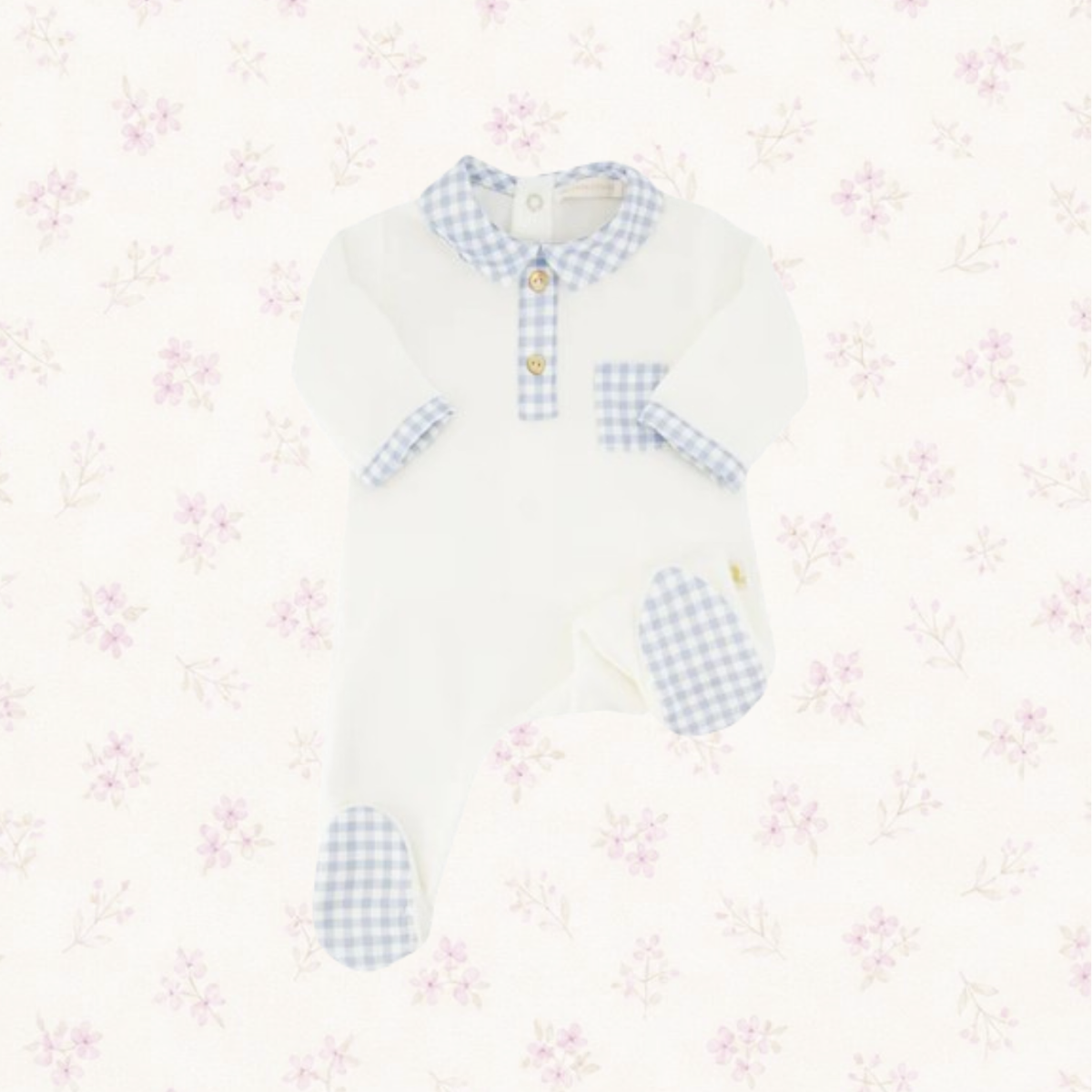 Pyjama Loup Velours Vichy Ciel
