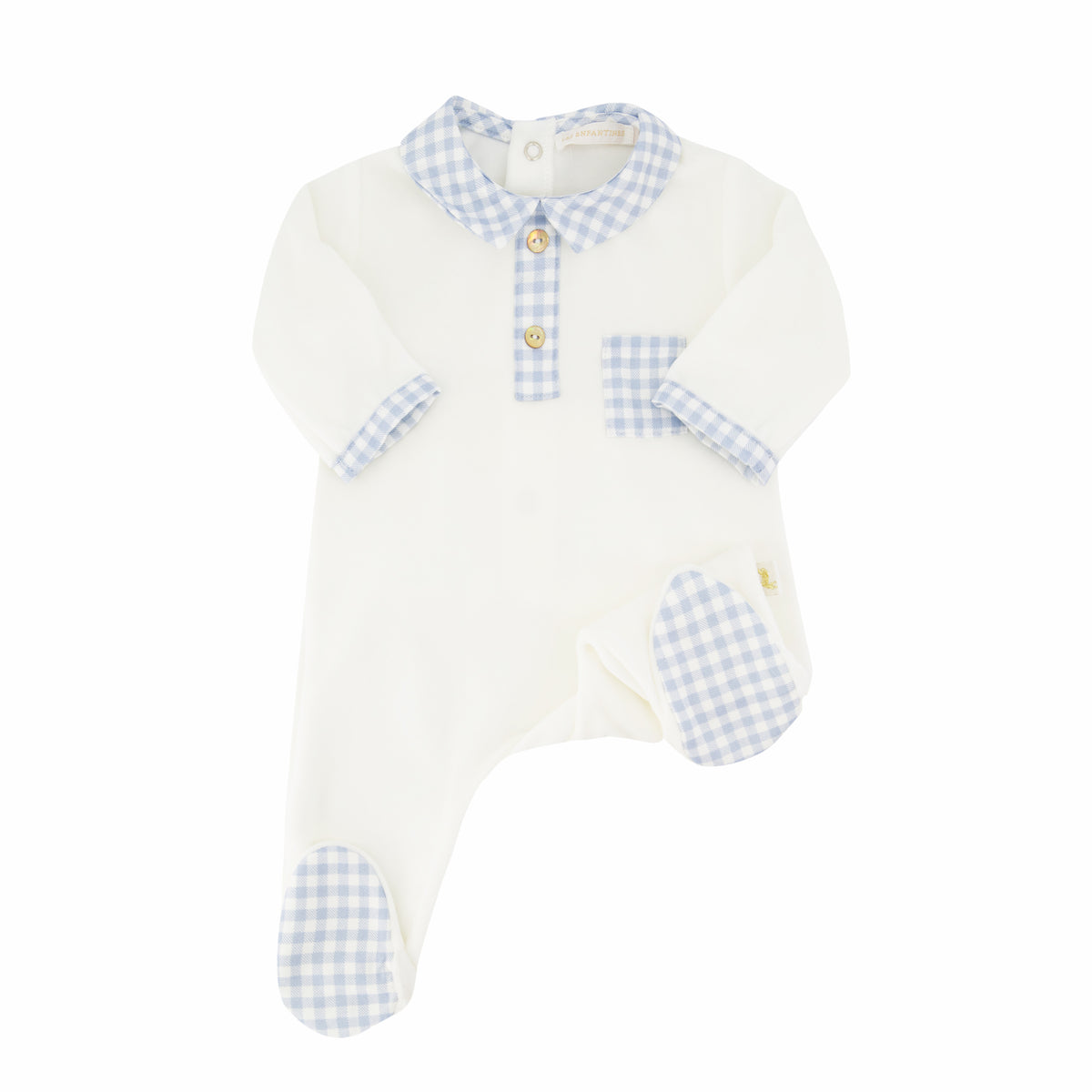 Pyjama Loup Velours Vichy Ciel