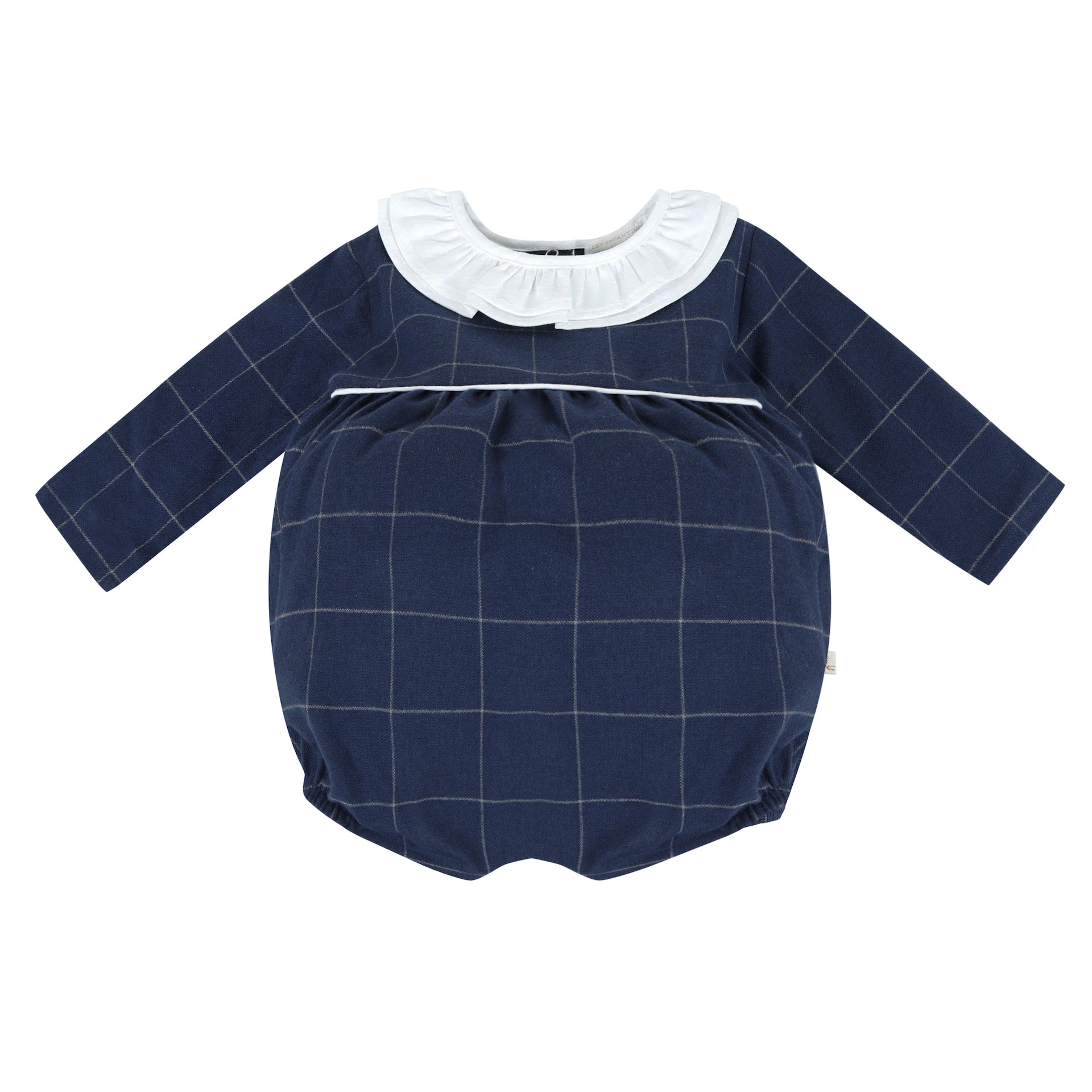 Beatrice & George - Barboteuse bleue smockée en coton bébé fille