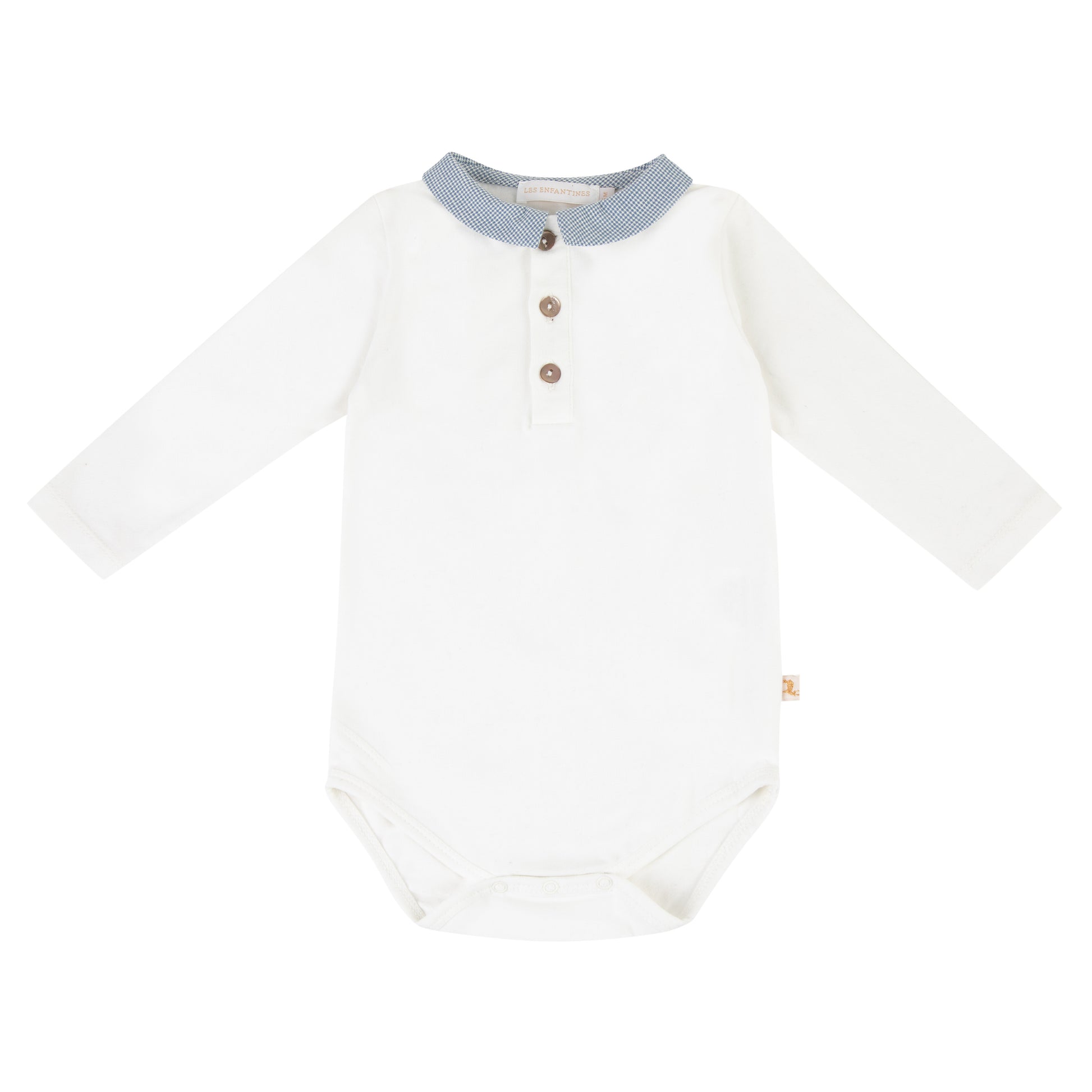 Long sleeve baby boy bodysuit with houndstooth collar – Les Enfantines