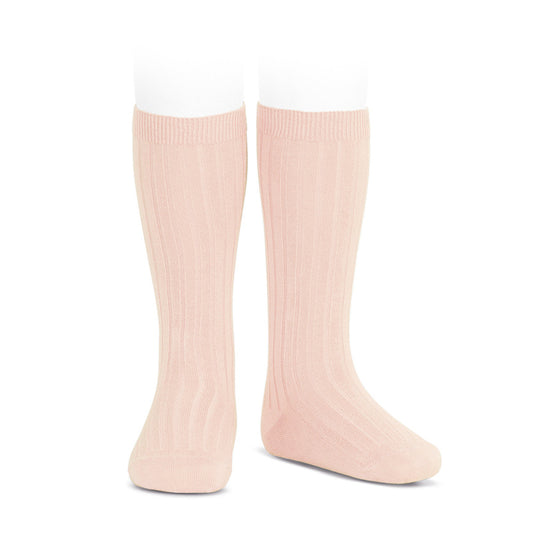 Chaussettes hautes laine rose les enfantines